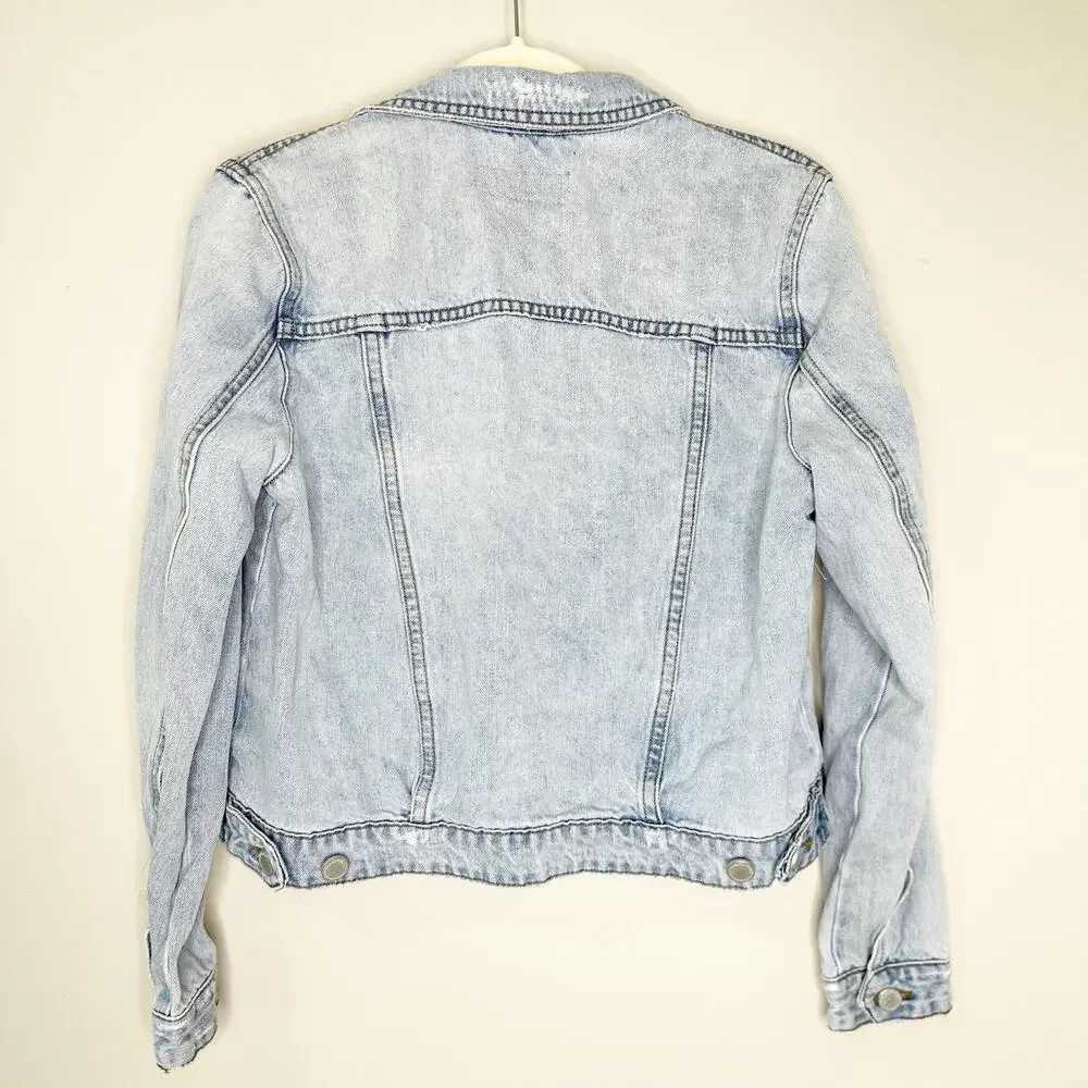 BLANKNYC Womens Jacket Long Sleeves Button Front Distressed Denim Light Wash S